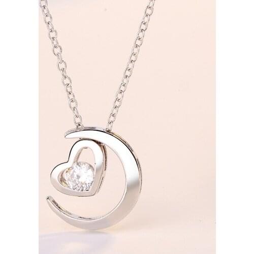 Independent design heart-shaped moon wrapped heart-shaped pendant exquisite luxury necklace new ladies silver jewelry