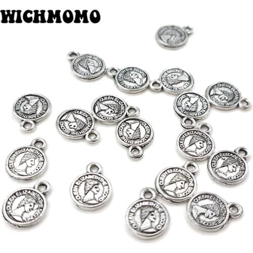 2020 New 11*8mm 50pieces/bag Retro Zinc Alloy Queen Coins Flowers Charms Pendants for Earring Necklace Jewelry Accessories