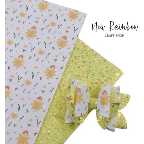 New Rainbow A4 Sheets Turquoise & Pearl Pink Flower Leatherette Chunky Glitter Fabric For DIY Crafts, Earrings, Bows, Babyshoes