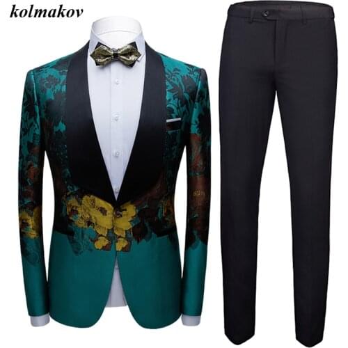 New Arrival Style Men Boutique Printed Suit Fashion Casual High Quality Single Button Mens Two-piece Dress Stage Performance