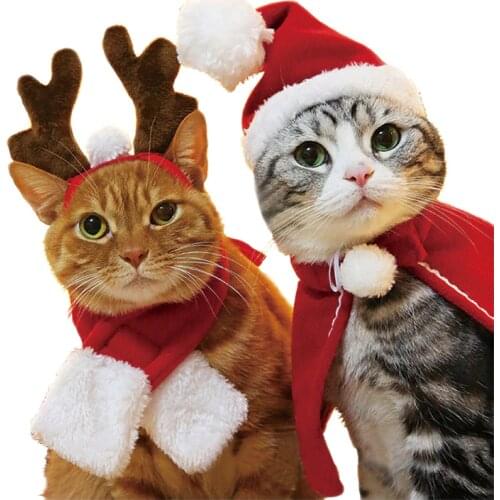 Pet Clothes Cloaks Dogs Cat Antlers Hats New Year Christmas Cat Dog Costumes