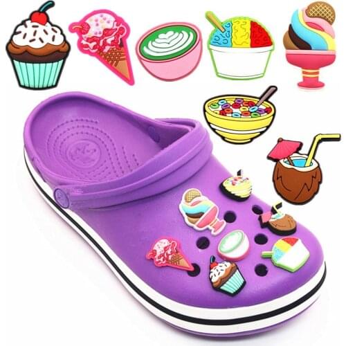 Original 6pcs/set Novel Desserts Shoe Charms Decoration Cute Ice cream PVC Shoes Accessories fit croc JIBZ Party X-mas Kids Gift