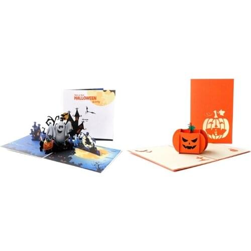 Halloween Cards 3D Pop-Up Witch Ghost Pumpkin Greeting Card for Halloween Party Postcard with Envelope