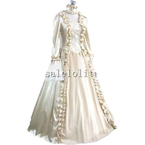 British Champagne Silk-like Victorian Era Dress Stage Costume