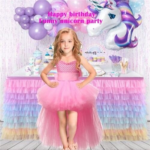 Christmas Girls Unicorn Dress with Long Tail with Wings Princess Birthday Party Ball Gown Kids Horse Cosplay Pony Costume