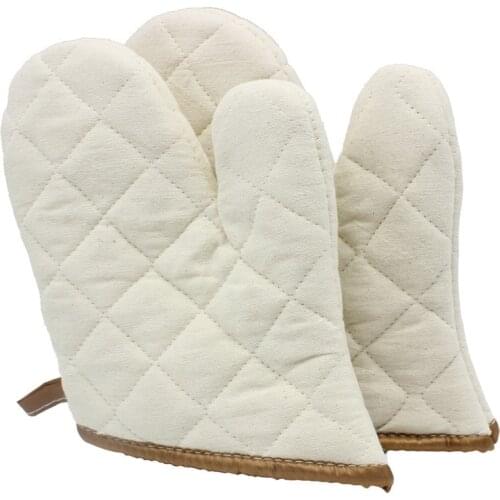 Oven Mitts 2pcs White Kitchen supplies Cotton thick microwave oven gloves High-temperature hot insulation gloves