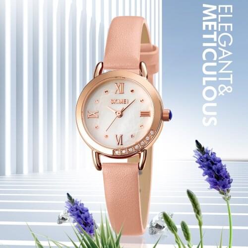 SKMEI Elegant Ladies Small Dial Fashion Women Quartz Wristwatch Dress Rhinestone Clock Leather Simple Design Watch For Girls