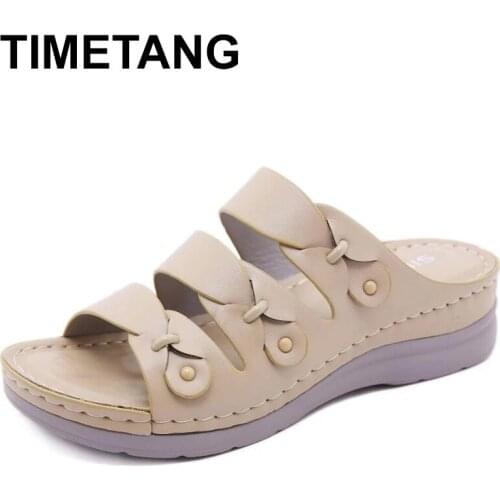 TIMETANGWomen Slippers Summer Ladies Fashion Casual Slip-On Wedges Beach Open Toe Breathable Sandals Hollow Out Shoes Large Size