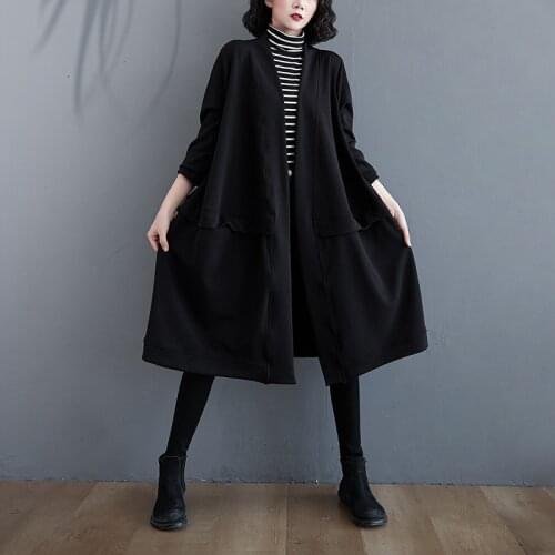 2021 New Womens Trench Coat Spring Autumn Outerwear Mid-Length Casual Loose Fashion black Ladies Windbreakers Casaco Feminino