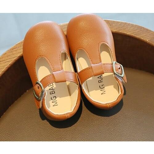 Spring And Autumn Kids Newborn Baby Princess Dress Single Shoes For Little Girls Boys Non-slip Flat White Brown Leather Shoes