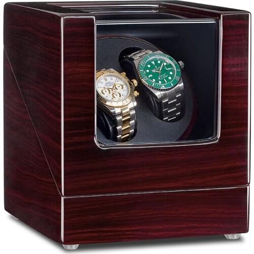 AAA Quality Ebony Baking Finish Watch Winder with Quiet Motors 2+0 Storage Black PU Leather Interior AC adapter