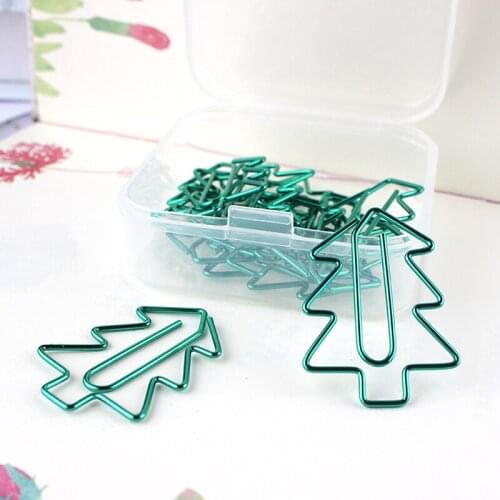 Christmas Tree Shaped Paper Clip Pins Boxed Pin Metal Green Paper Clips Decorative Paperclip Metal Clip Paper Office Accessories