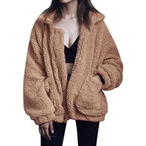 Plus Size XS-3XL Women Fashion Fluffy Shaggy Faux Fur Warm Winter Coat Cardigan Bomber Jacket Lady Coats Zipper Outwear Jackets