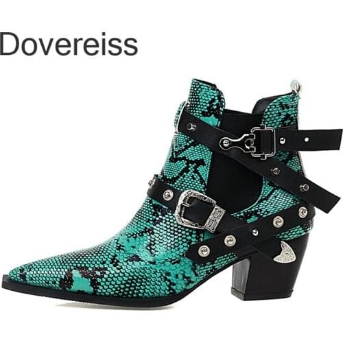 Dovereiss Fashion Womens Shoes Winter Pointed Toe Red Yellow Snakeskin Sexy New Ankle Boots Block Heels Stilettos Heels48 49 50