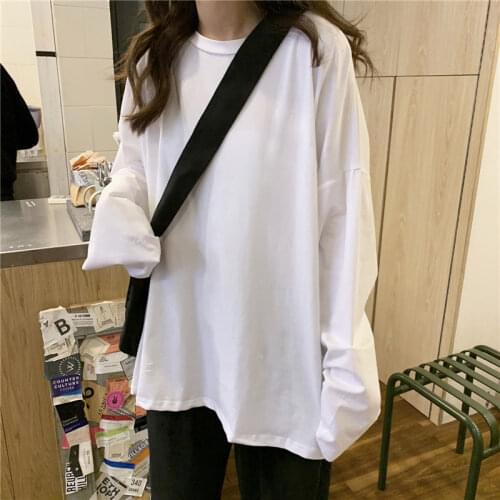 Woman Tshirts Autumn Top Womens White Loose Long-Sleeved T-shirt Tops Mujer Camisetas