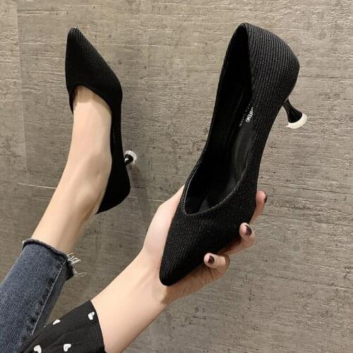 Spring Female Pointed Lady Sexy High Heels Elegant Fashion Striped Cloth Wild Women Shoes Wedding Shoes Zapatos De Mujer W37-65