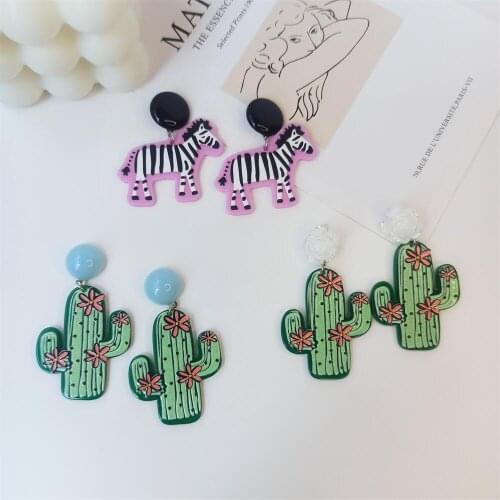 Vintage Harajuku Trendy Zebra Pink Y2k Earrings for Women Acrylic Cute Cactus Aesthetic Earrings Korea 90s Aesthetic Fashion New