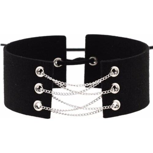 16 Colors New Bijoux Black Velvet Choker Silver color Chains Sexy Statement Necklace Link Chain Lace Up Choker Collar Necklaces