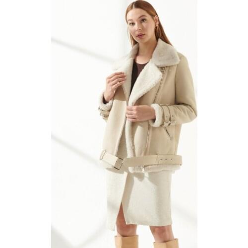 Women Fur Coat Wool Winter Brown And Burgundy Leather Jacket Genuine Sheepskin Slim Fit Biker Coats Keep Warm