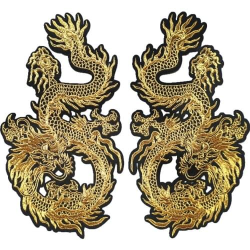 1PCS Chinese Gold Dragons 29CM Embroidered Patches Sew Iron On Badges For Dress Bag Jeans Hat T Shirt DIY Appliques Craft Decor