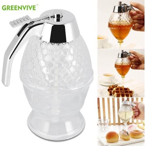 1PCS Honey Juice Syrup Dispenser Pot Jar Cup Acrylic Bee Hive with Trigger Stand Juice Syrup Cup Kitchen Accessories