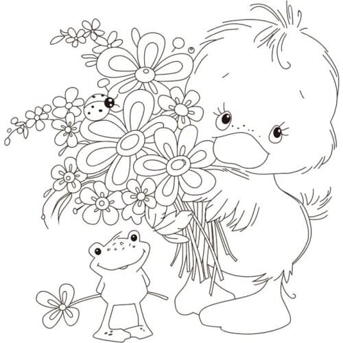 10x10 Duck holding flowers New Transparent Clear Rubber Stamp Sheet Cling Scrapbooking Photo Album PaperCard DIY Craft