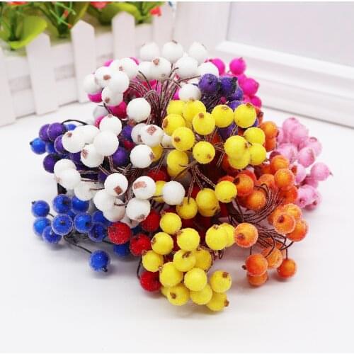 20pcs/40 Heads 1cm Mini Fake Fruit Small Double heads Berries Artificial Flower cherry Stamen Wedding Christmas Decorative