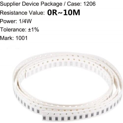 200pcs 1206 SMD Resistor 1/4W 0.25W 1% 0.1 0.4 1 10 100 150 220 330Ohm 1K 2.2K 4.7K 10K 100K 1R 10R 100R 150R 220R 330R 1M 10M