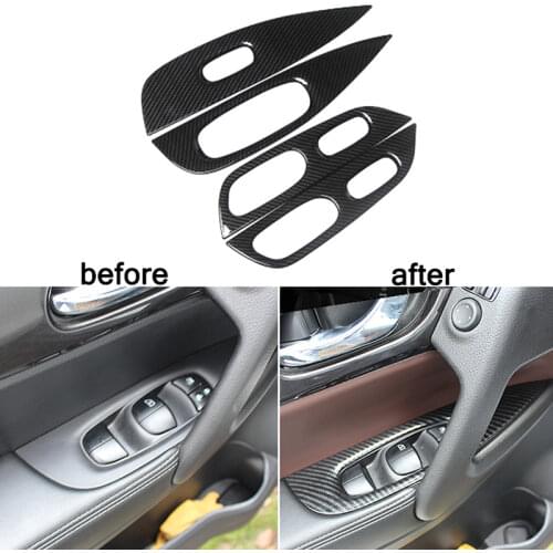 4 Pcs Car Window Control Panel Glass Lift Switch Cover Chrome/Carbon Fiber Pattern Trim For Nissan X-Trail XTrail T32 Rogue