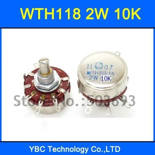 Free Shipping 10pcs/lot WTH118 1A 2W 10K Rotary Taper Potentiometer WTH118-1A