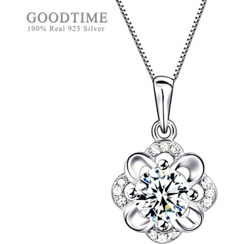 Noble Women Pure 925 Sterling Silver Necklace Flowers Zircon Pendant Clavicle Chain Fashion Jewelry Accessory Gift For Girl