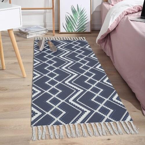 Bohemian Geometric Living Room Carpet Imitation Cotton Linen Kitchen Bedroom Rugs Woven Prayer Door Mat Children Play Area Rug