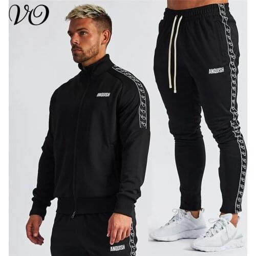Jogger autumn new fashion mens suit cotton streetwear casual mens clothing jacket trousers sportswear