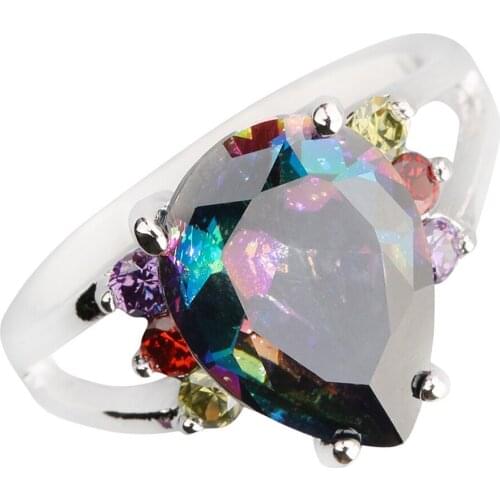 Pear Rainbow Stone 10*14mm Semi-precious Stone Sterling Silver AiMolies Ring Q0022QC