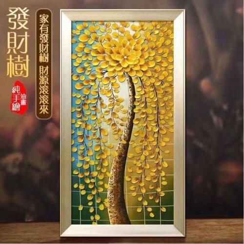 Oil Painting Decor Money tree Art handmade Modern Canvas on Palette knife Tree 3D Flowers Paintings Home living room 2018011109