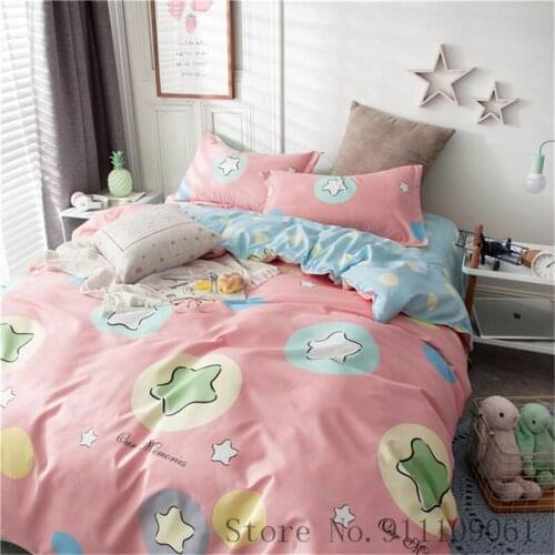Pink Star Cartoon Pattern Bedding Set Duvet Cover Pillowcase Bed Sheet Children Adult Single Double Size Bed Linens Bedclothes