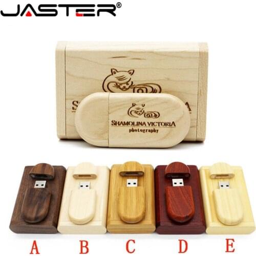 JASTER 1PCS free custom logo Laser Engraving wood+Box pen drive 4GB 16GB 32GB 64GB usb Flash Drive pendrive U disk Memory stick