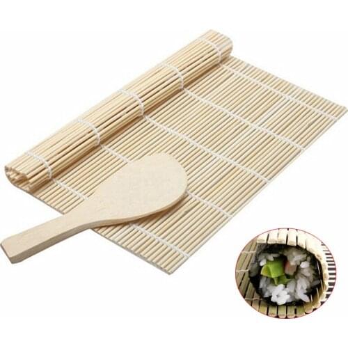 DIY1 Set Sushi Rolling Mat Sushi Japanese Sushi Mold Pad With Spoon Rice Ball Rolling Tool With Rice Paddle Set