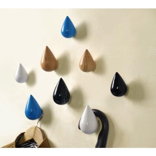 2 PCS Creative Wall Hook hanger clothes coat rack hook single hook wall hanging hook up Decorative gancho drop shape Wood