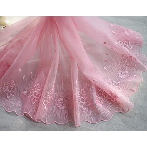 10.63"27cm(2yards/lot) Pink Embroidered Floral Tulle Lace Trim~~Bloomy~,Mesh Embroidery Lace Trim