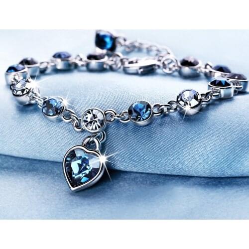 Fashionable Austrian Crystal Heart Bracelet Womens Rose Gold Round Bracelet 2021female Wedding Exquisite Jewelry Gifts