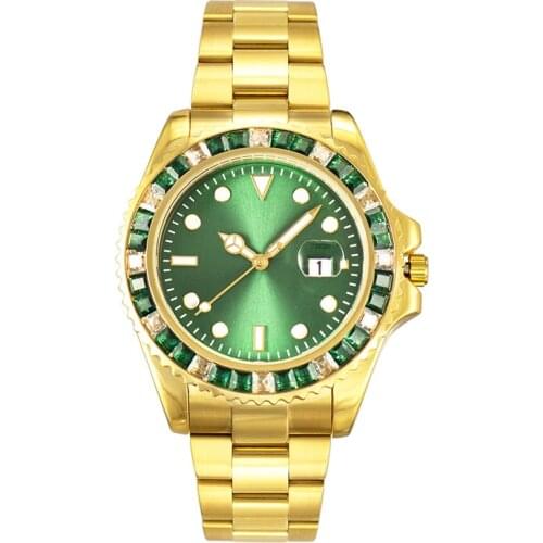 Hip Hop Mens Date Luminous Quartz Watch Waterproof Watches CZ Stone Bling Iced Out Stainless Steel Watch for Men Charm Jewelry