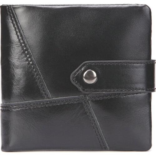 Genuine Leather Men Wallet with Coin Pocket Black Short Wallet for Man Cowhide Male Purse Buckle European Wallets