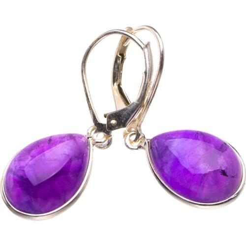 Natural Amethyst Handmade 925 Sterling Silver Earrings 1.25" D3650