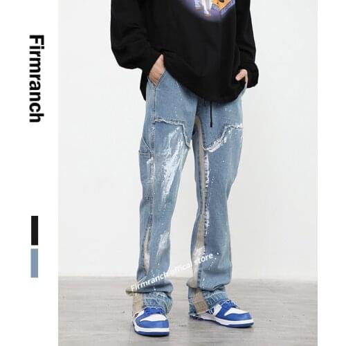 Firmranch New Men/Women Gallery Jeans For Men 2021 Street Stacked Jeans Paint Boot-cut Boyfriend Vibe Pants Dept Moto Trouse