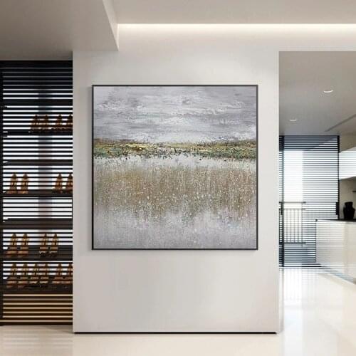 Original Large Abstract Art Grey Gold Foil 100% Handmade Oil Painting Wall Art Canvas Pictures for Living Room Home Decoration
