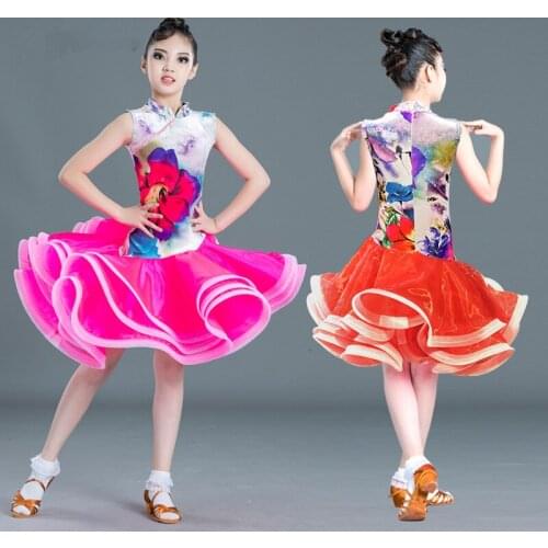 Autumn and winter childrens Latin dance clothing professional competition performance clothing girls cheongsam gauze skirt tutu