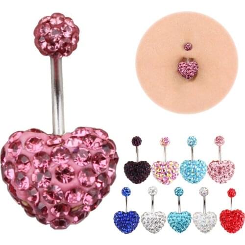 Navel Piercing Women Heart Drop Dangle Belly Button Rings Stainless Steel CZ Crystal Zircon Body Jewelry Decoration Accessories
