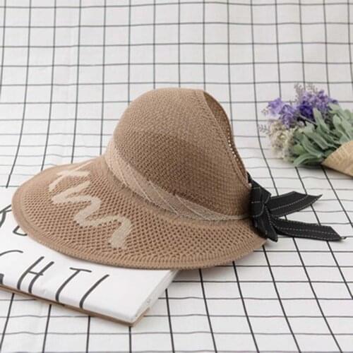 Summer Womens Foldable Sunshade Sun Hat Big Eaves Bowknot Finely Woven Jacquard Curled Edge Fashionable Empty Straw Cap h15