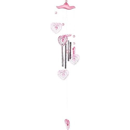 Cute Heart Plastic Crystal 4 Metal Tubes Windchime Wind Chime Home Garden Decor #76472